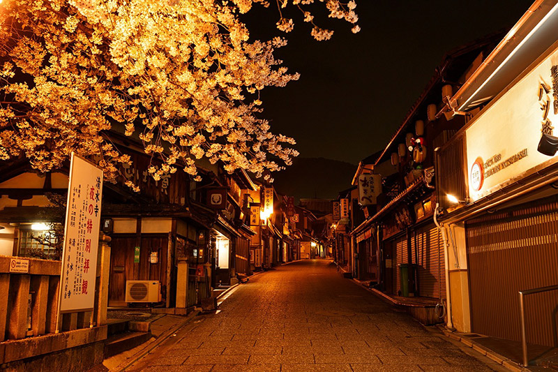 empty deserted street in japan at night