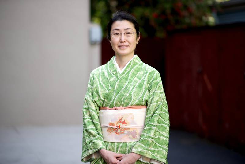 woman in green kimono