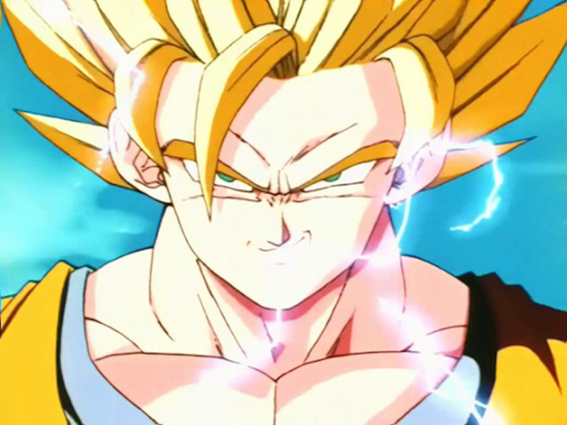 Goku smirks while Super Saiyan in Dragon Ball Z