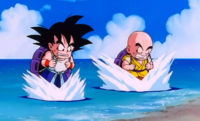 Goku and Krillin train in Dragon Ball