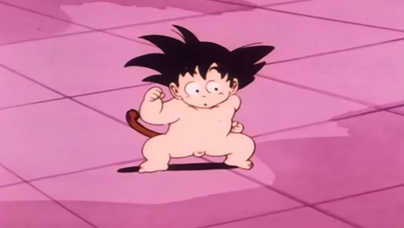 Kid Goku without his clothes in Dragon Ball
