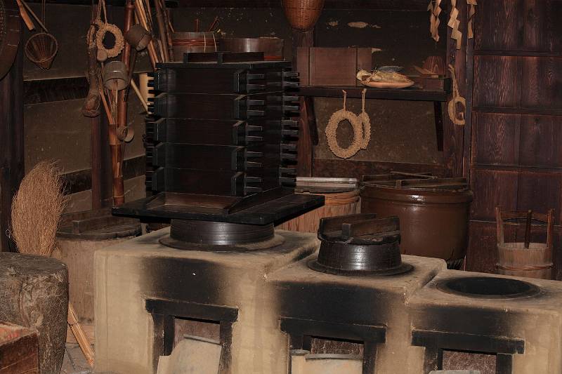 Rice cooking on a Japanese kamado stove