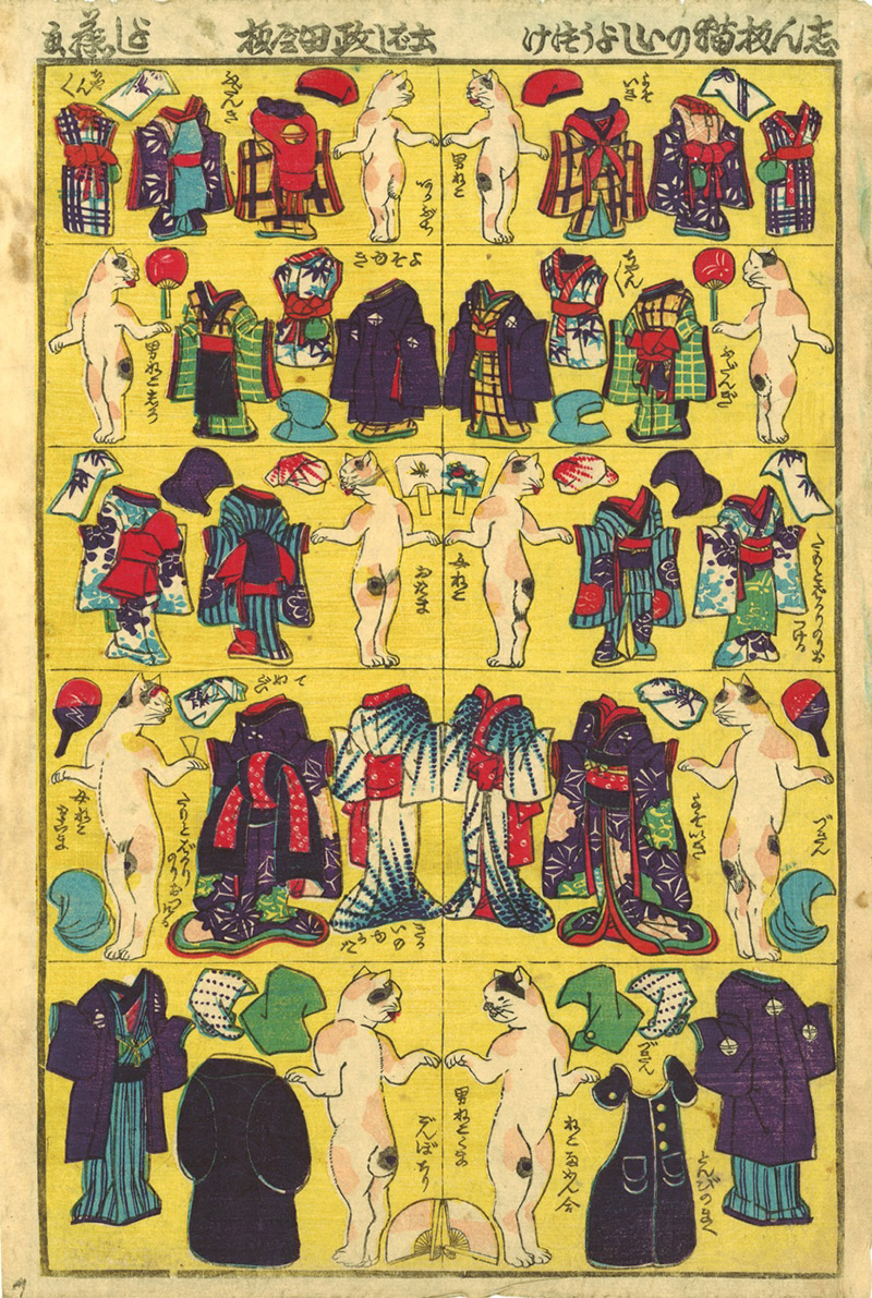 ukiyo-e cat paper dolls