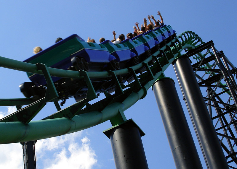 People riding a rollercoaster