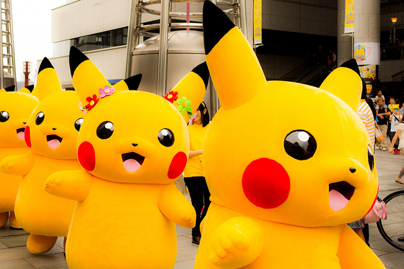 A parade of the Pokemon character Pikachu