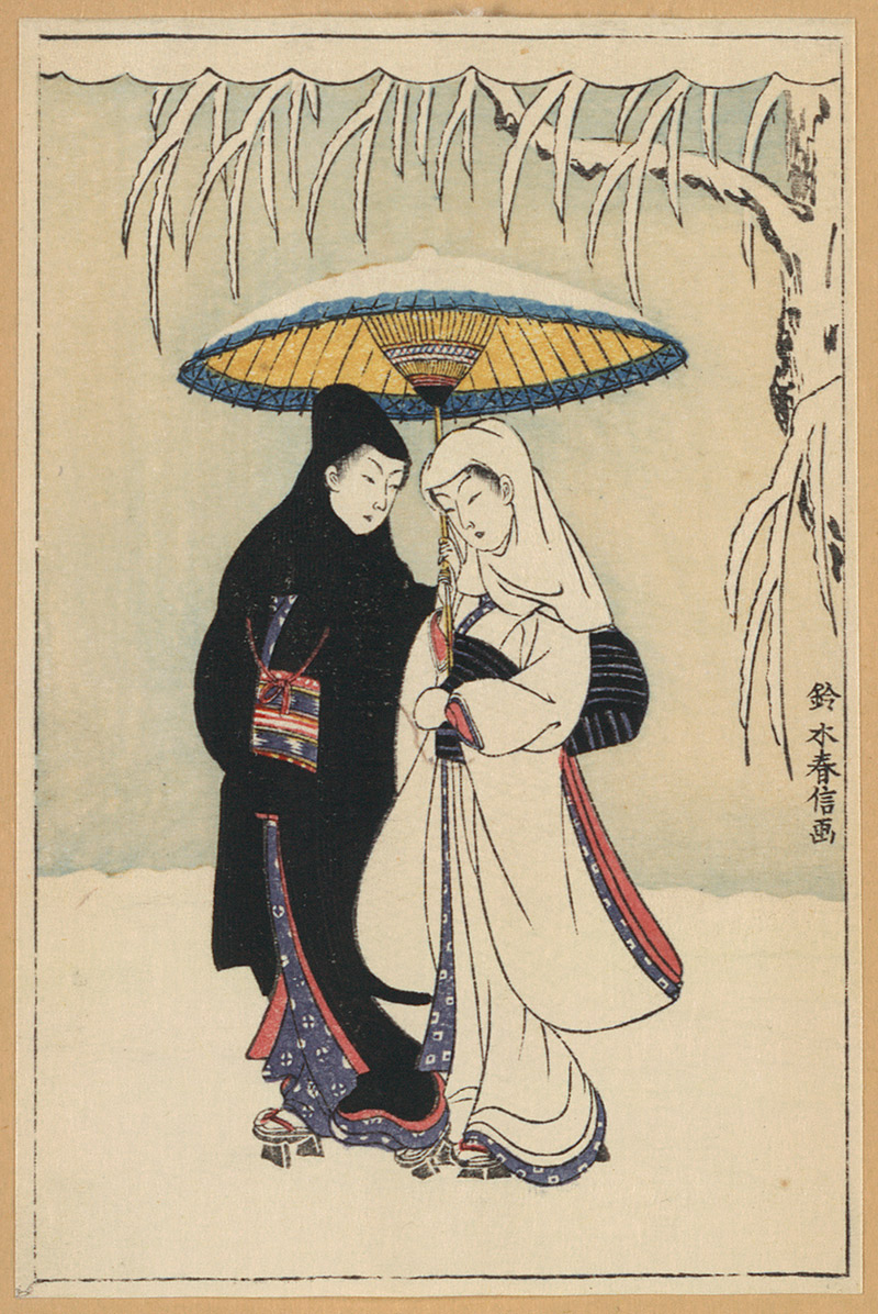 Couple Under An Umbrella in the Snow