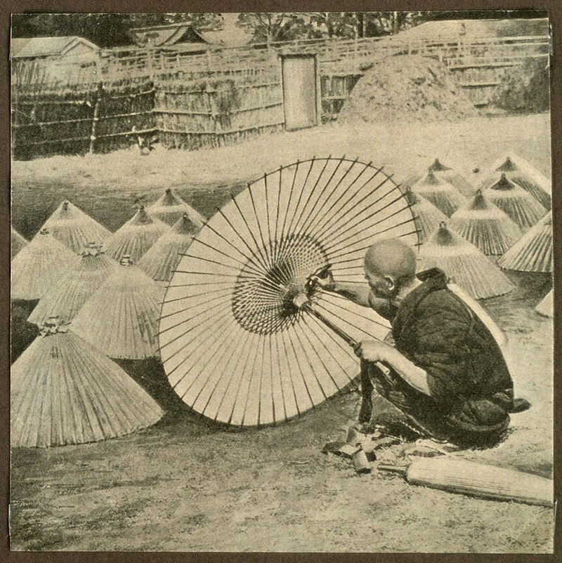 old photo japanese man making an umbrella