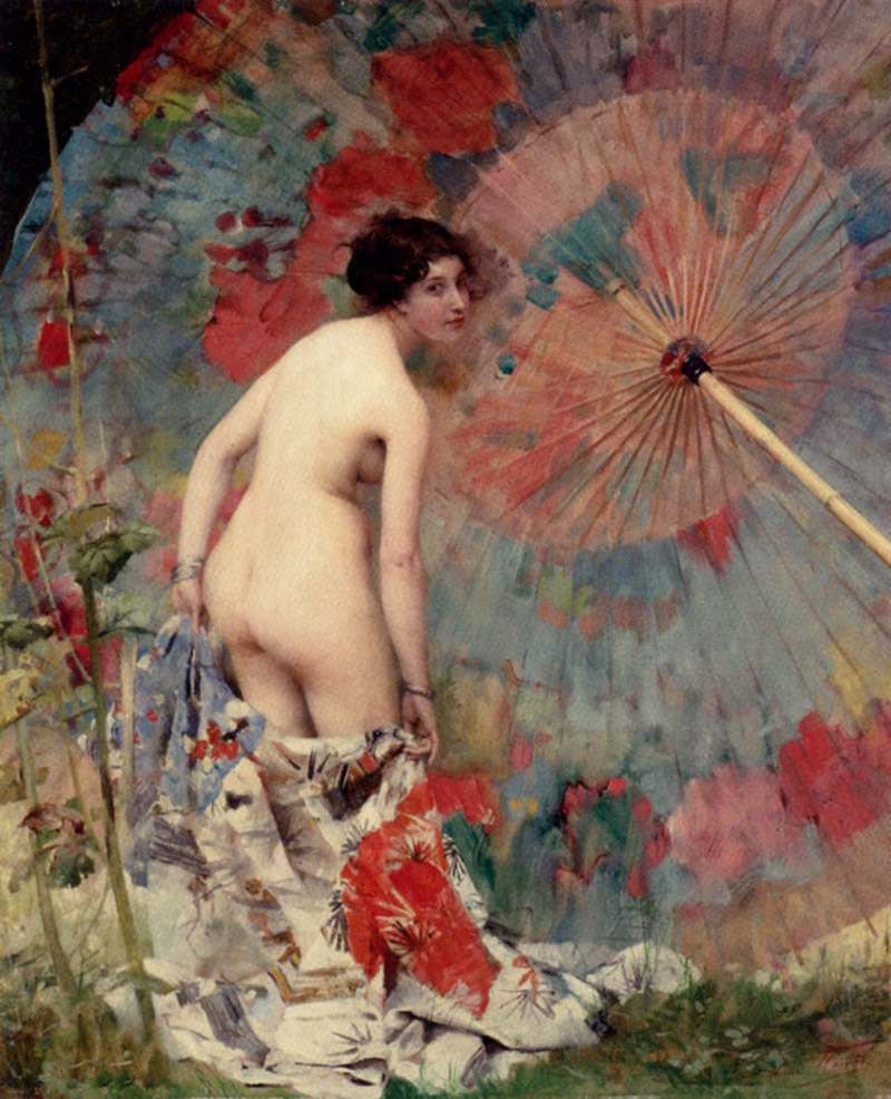 nude with a japanese umbrella 