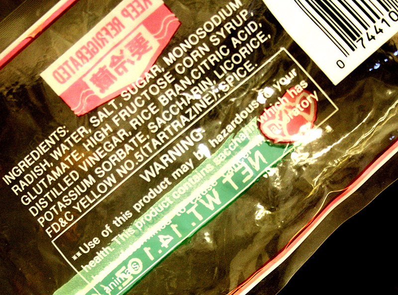 Packaging showing the ingredients of Japanese pickled radish