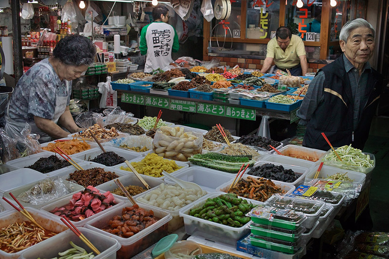 Trays of Tsukemono Japanese Pickles at a local grocery