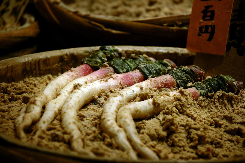 Tsukemono Japanese Pickles and Radish in Rice Bran