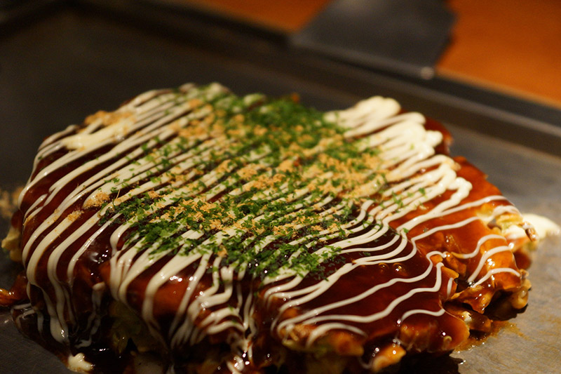 okonomiyaki on the griddle