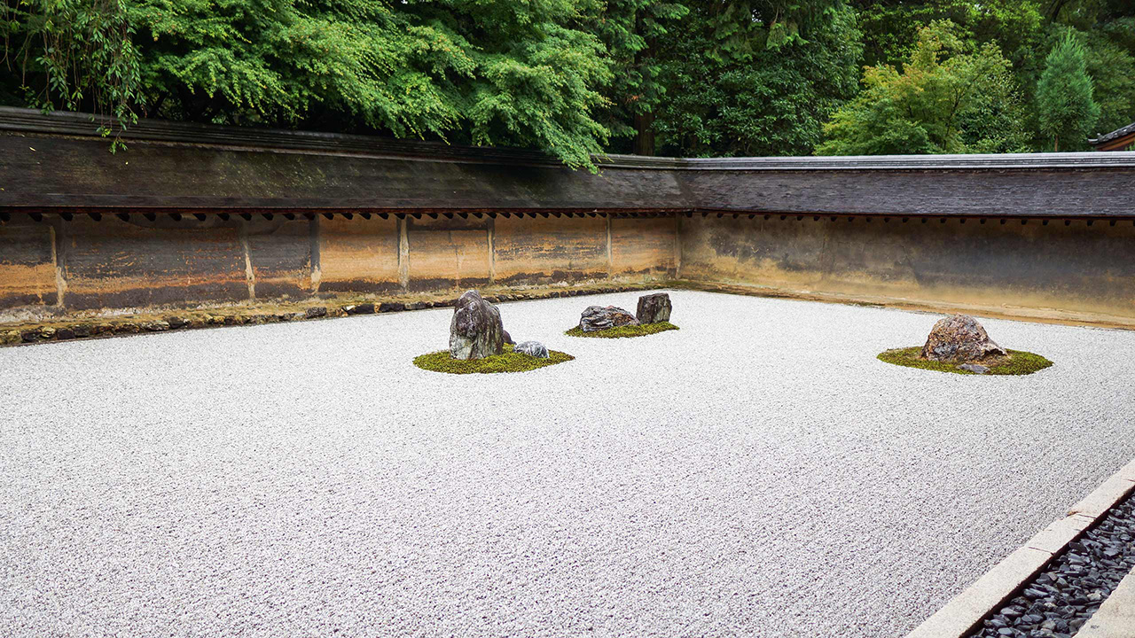 wabi-sabi rock garden at ryoan-ji temple in kyoto