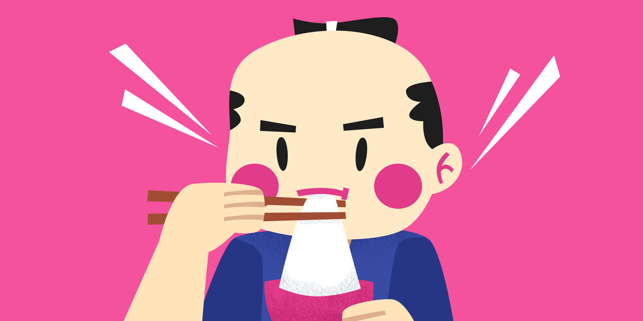 samurai eating mochi from a bowl