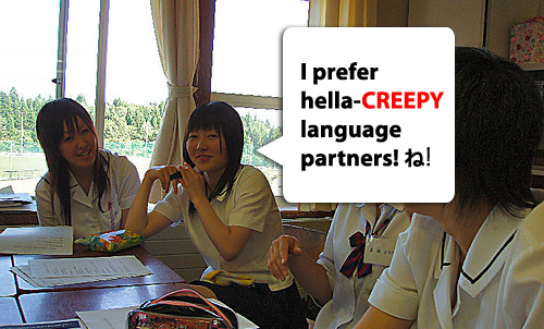 Girl humorously stating she prefers creepy language partners