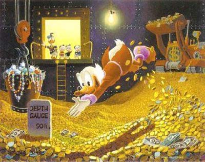 cartoon duck diving into gold coins