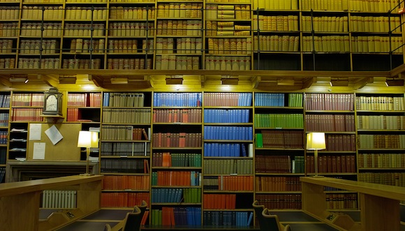 bookshelves in the Edinburgh library