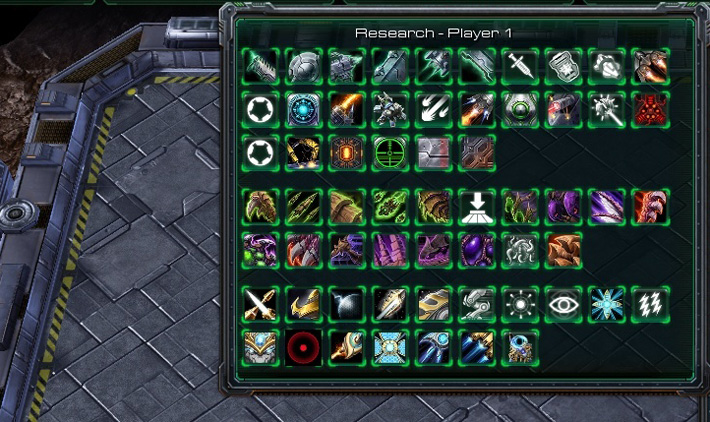 A view of the Starcraft 2 Japanese Learning Upgrade Menu