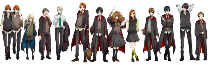 The cast of Harry Potter styled as anime