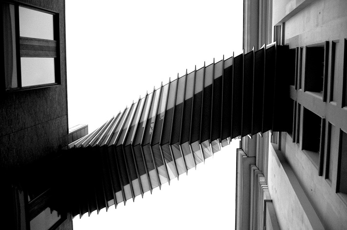 black and white twisted staircase midair