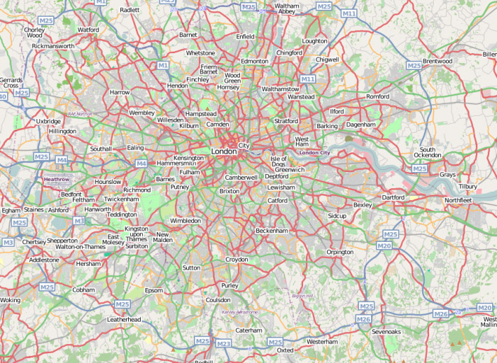 complicated street map of London