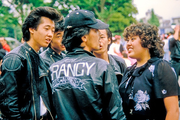 Japanese in leather biker jackets