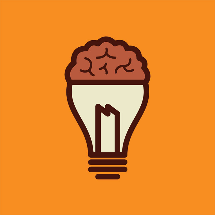 Vector graphic of a lightbulb merged with a brain