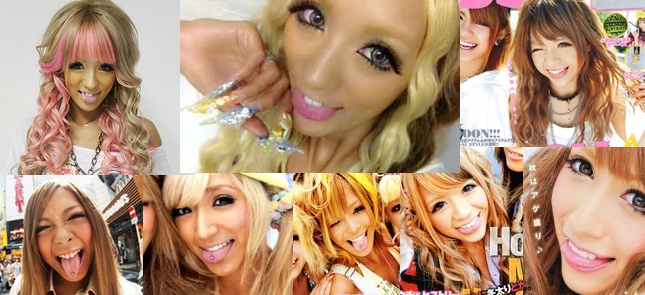 Various gyaru posing with their tongues out