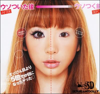 A girl with gyaru makeup on half her face