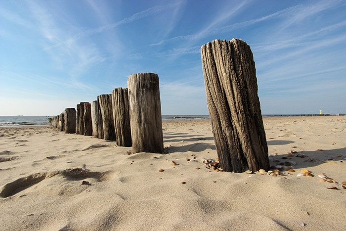 Large wooden sakes in the sand at a beach