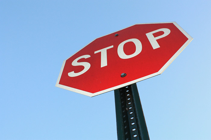 Stop sign seen from below