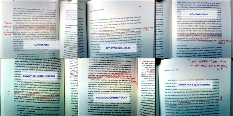 pictures of highlighted passages demonstrating speed reading technique