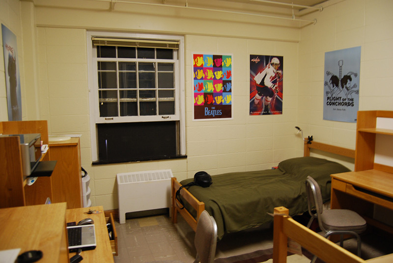 dorm room with posters