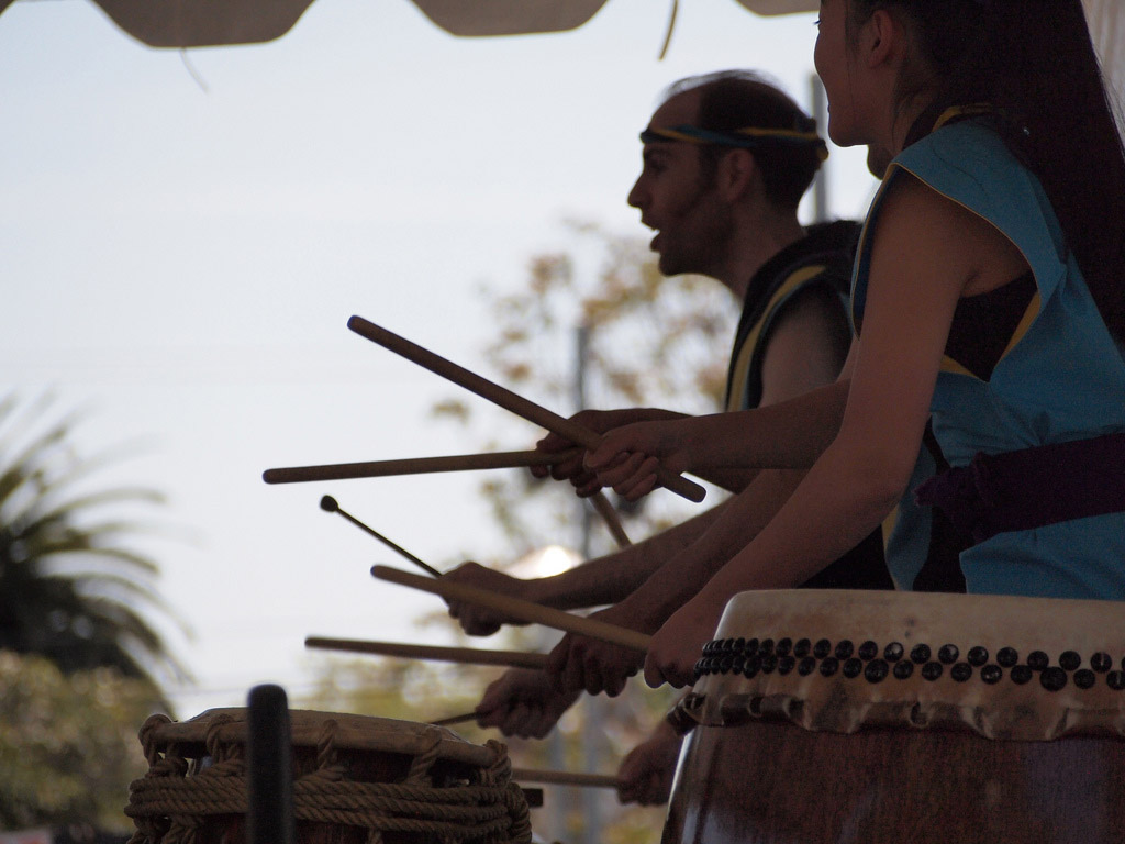 taiko drummers performing on stage