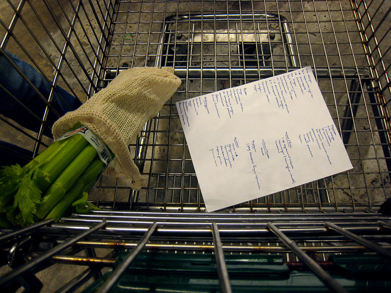 list and vegetable in shopping cart