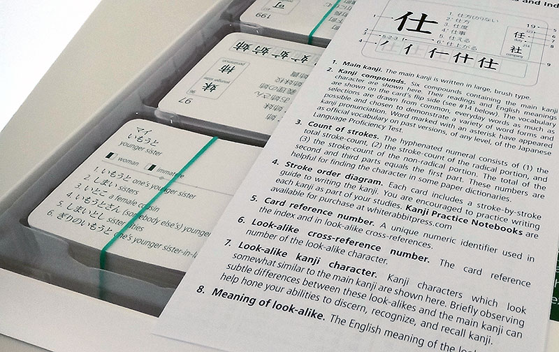 tray of kanji flashcards