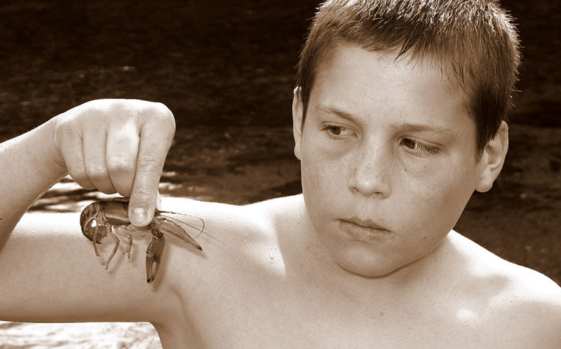 boy with a crawdad kobun adjectives