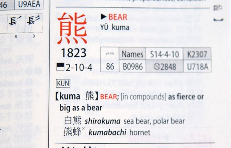 kodansha kuma entry details how to use a kanji dictionary