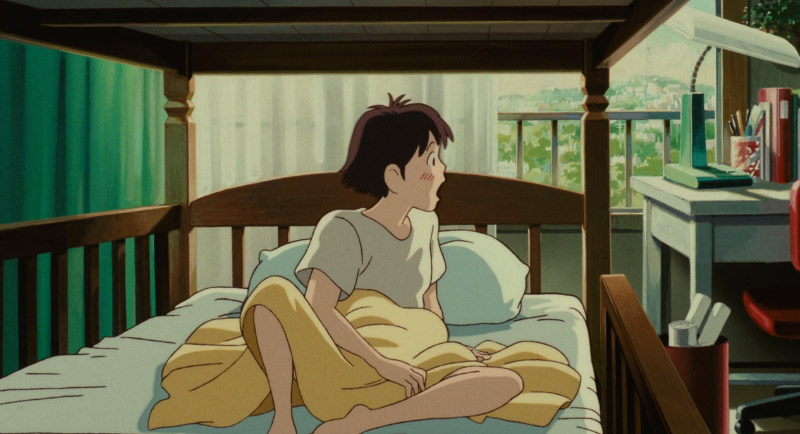 Girl looking at the clock in the morning in Whisper of the Heart