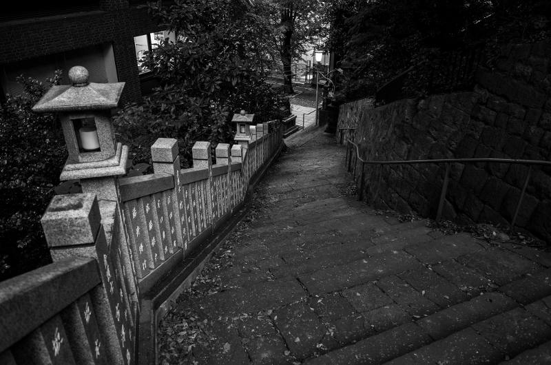 looking down a set of japanese stone steps