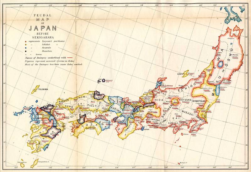 colorful drawn map of feudal japan