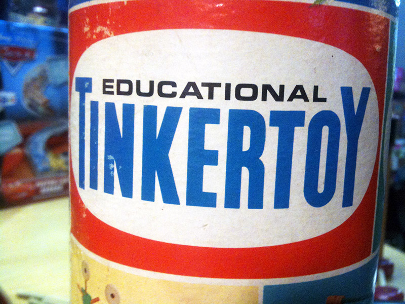 vintage tub of tinkertoys