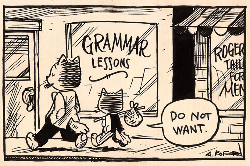 cartoon of cats going to grammar lessons