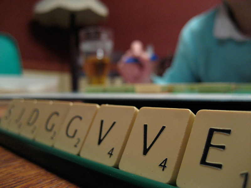 scrabble holder with letter tiles