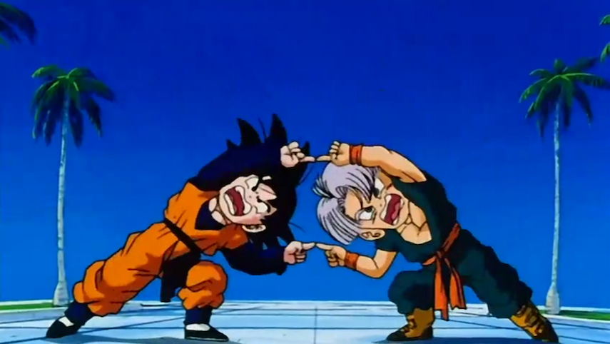 Trunks and Goten from DBZ powering up together