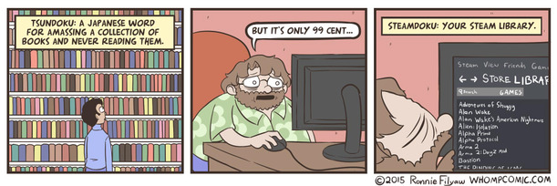 whomp comic about tsundoku and unplayed games on steam