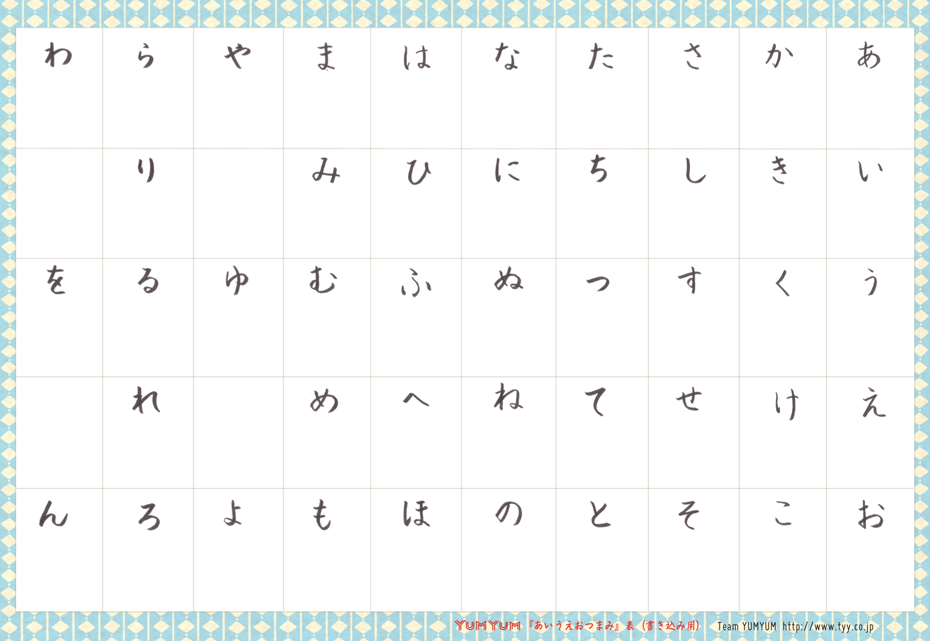 Team YumYum's Hiragana Chart, Pins, Et cetera.