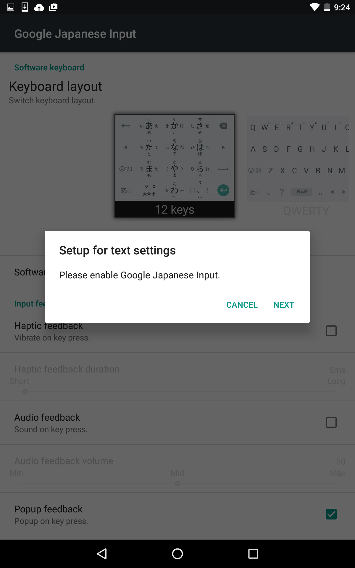 window asking to enable google japanese input