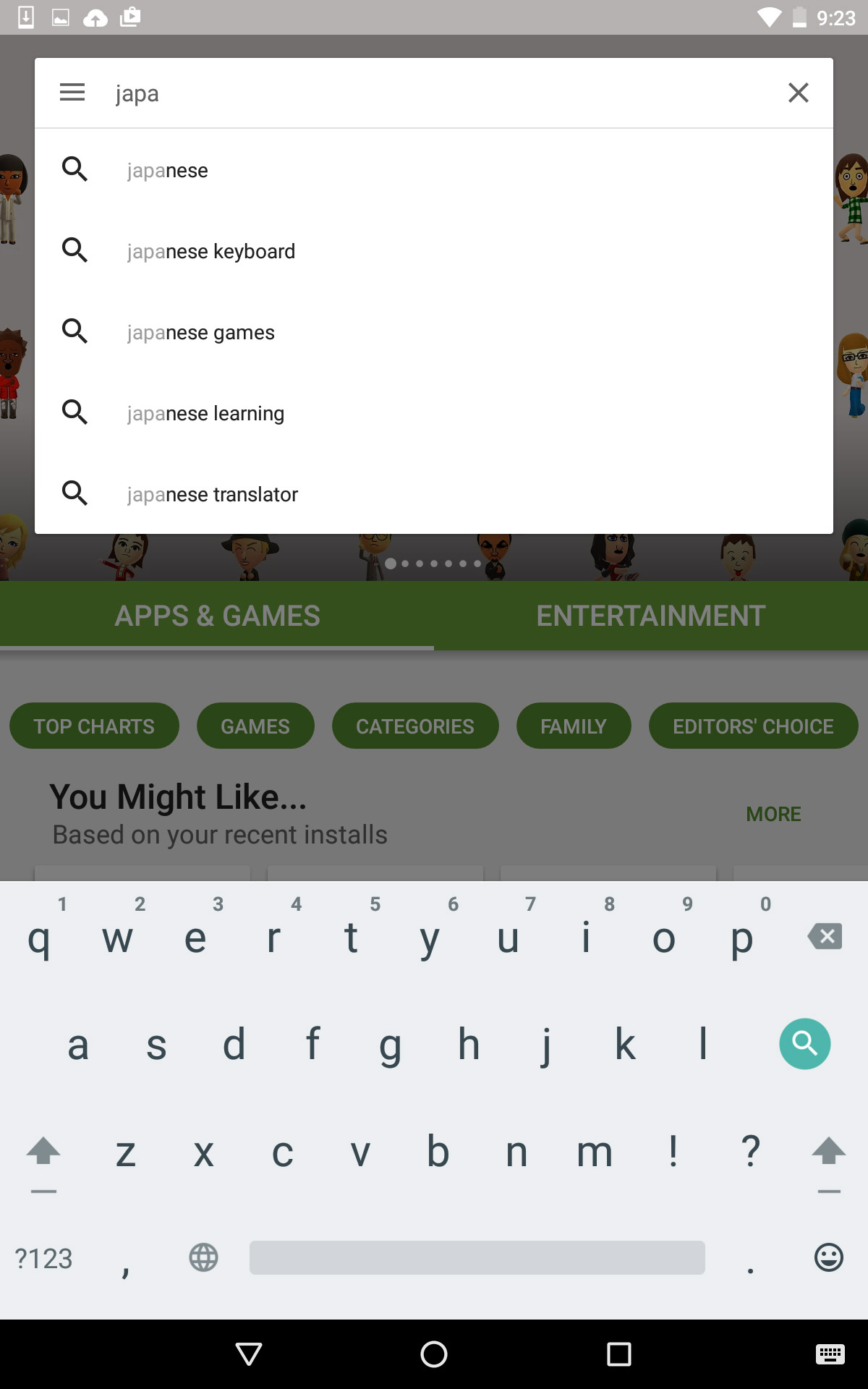 searching for japanese keyboard on google play store
