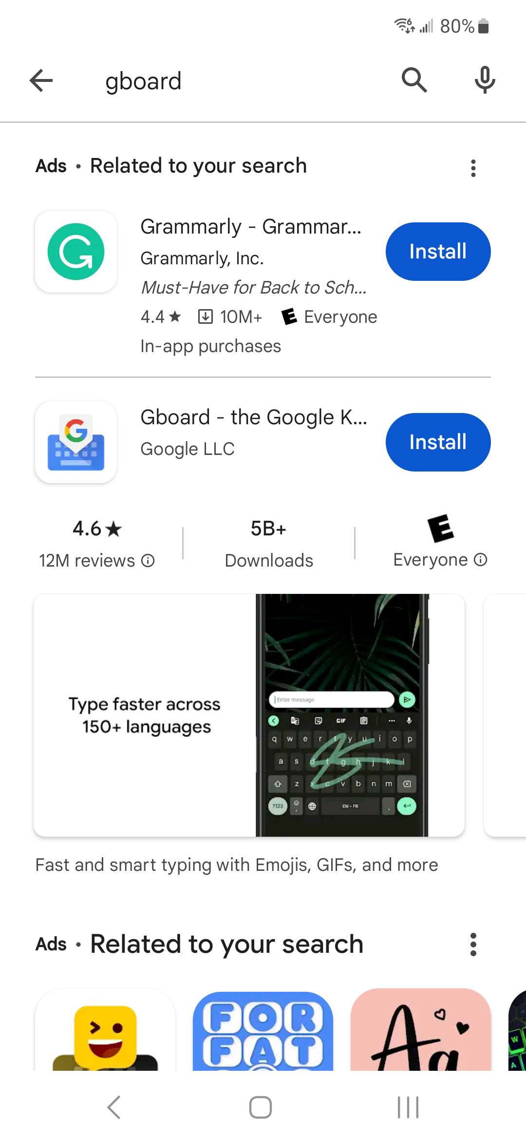 play store search results for gboard